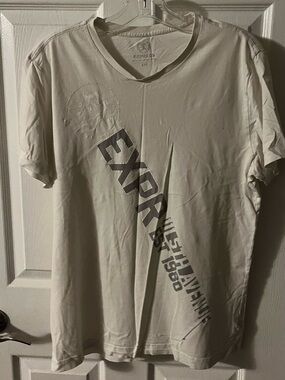 Express White Short Sleeve Tee with Gray Diagonal Logo